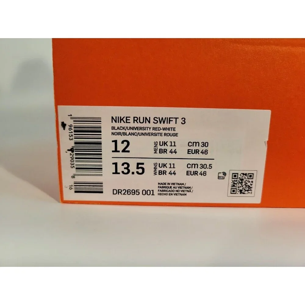 Nike Run Swift 3 Black University Red White Shoes Sneakers Mens 12 DR2695-001 - Picture 2 of 10